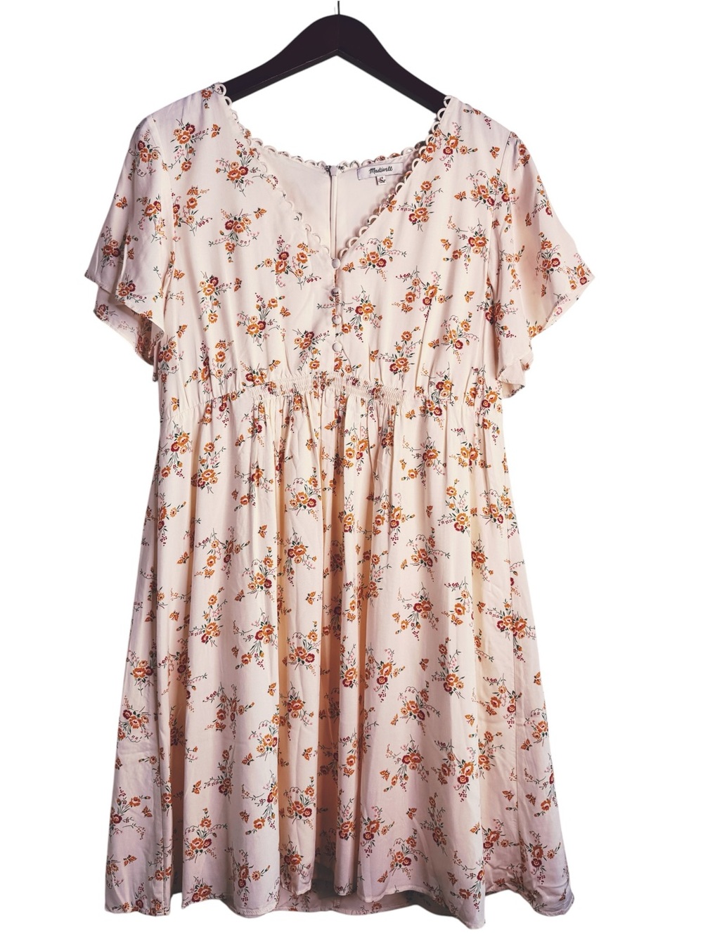 MADEWELL V Neck Floral Baby Doll Dress Size 10 in Multi Floral Cream Print